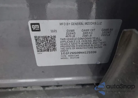 2022 Chevrolet Bolt Euv Fwd Premier z USA, uszkodzony, nr VIN 1G1FZ6S09N4121036